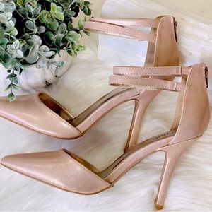 Charlotte Russe MIXI 65 RHRG Heels Rose Gold Ankle Strap zip up back size 9